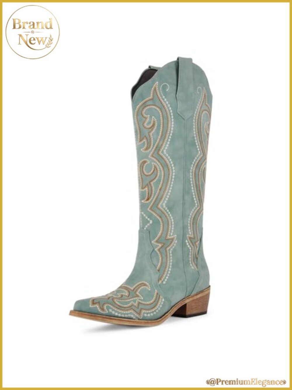 Women's Knee High Cowboy Boots Snip Toe Faux Leather Chunky Heel Western